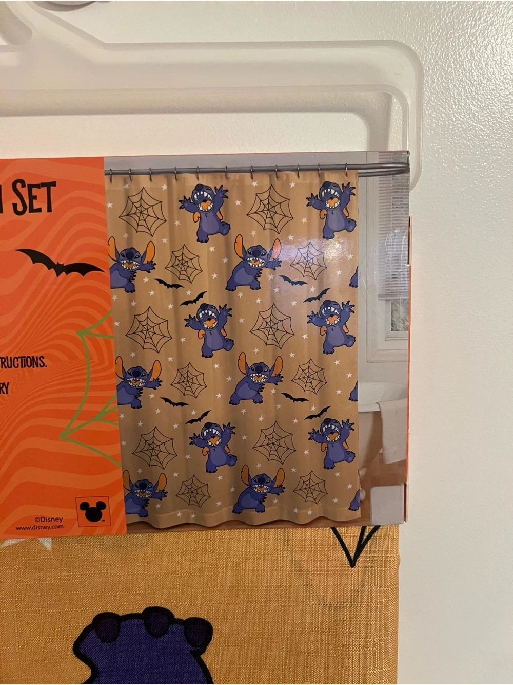 NWT Disney Purple & Orange Stitch Halloween Shower Curtain Set